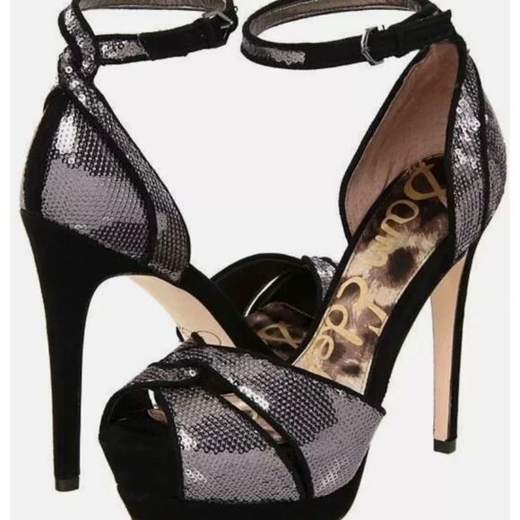SAM Edelman PAISLEY Sequin Ankle Strap Platform Gray silver Size 8 - Picture 14 of 14